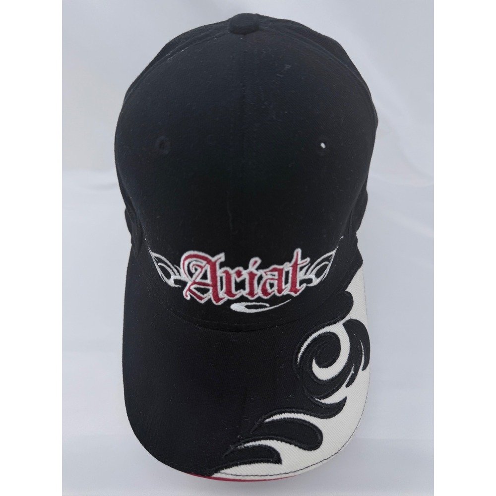 VTG Ariat Mens Black Red Tribal Scroll Embroidered Flexfit Baseball Cap Hat L/XL - Picture 2 of 7